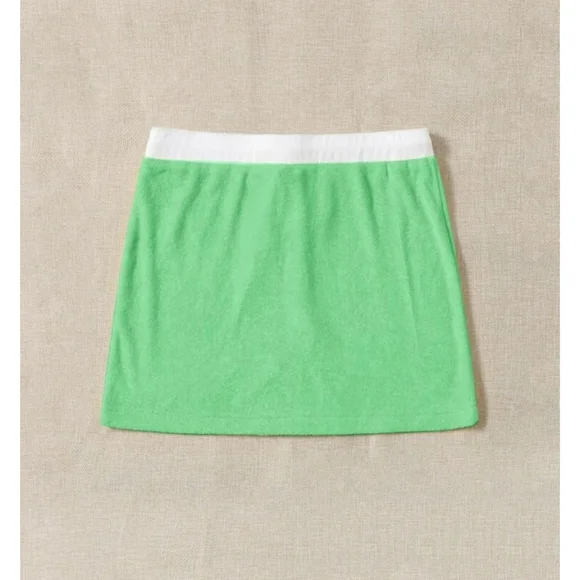 Terry Cloth Mini Skirt With Hibiscus Flower/Tropical Flower Green & White Large - Picture 2 of 8